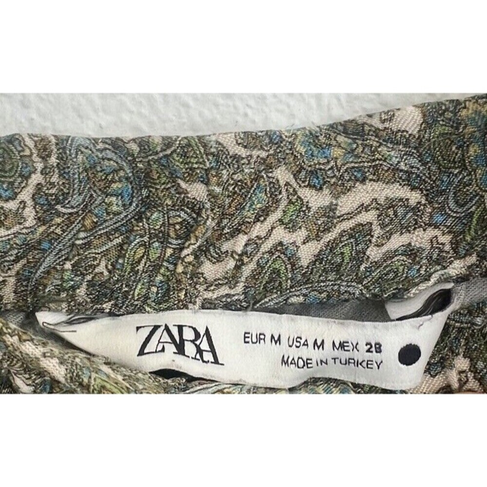 Zara Women's Medium Paisley Maxi Skirt Green Elastic Waist Flowy Boho Lagenlook - Picture 9 of 11